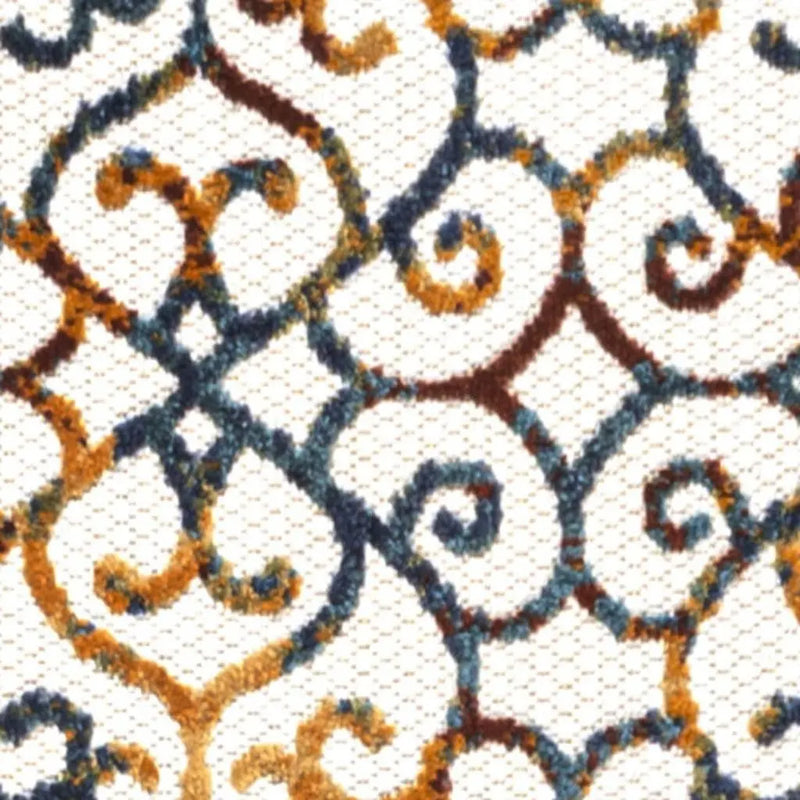 8' Cream Blue And Red Trellis Indoor Outdoor Runner Rug Homeroots Outdoor