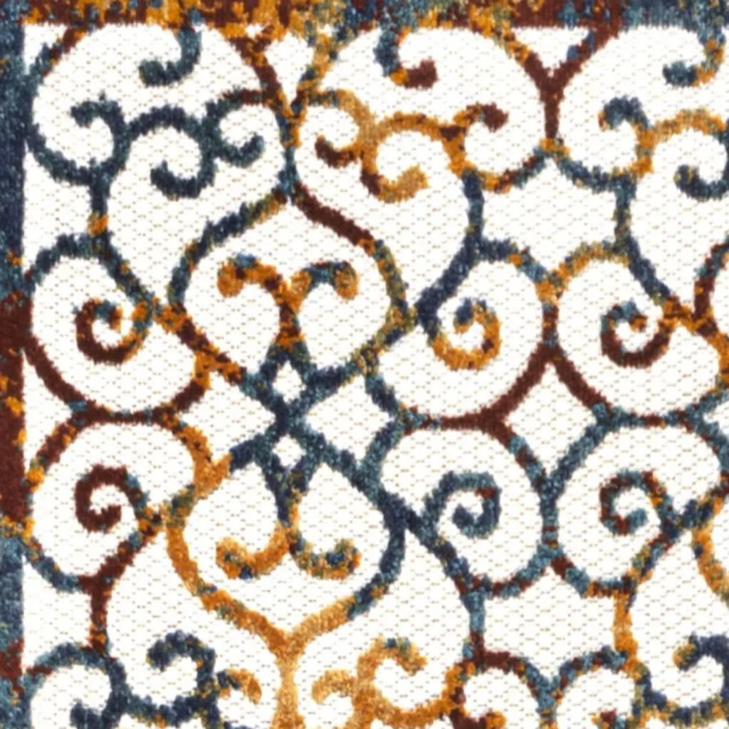 8' Cream Blue And Red Trellis Indoor Outdoor Runner Rug Homeroots Outdoor