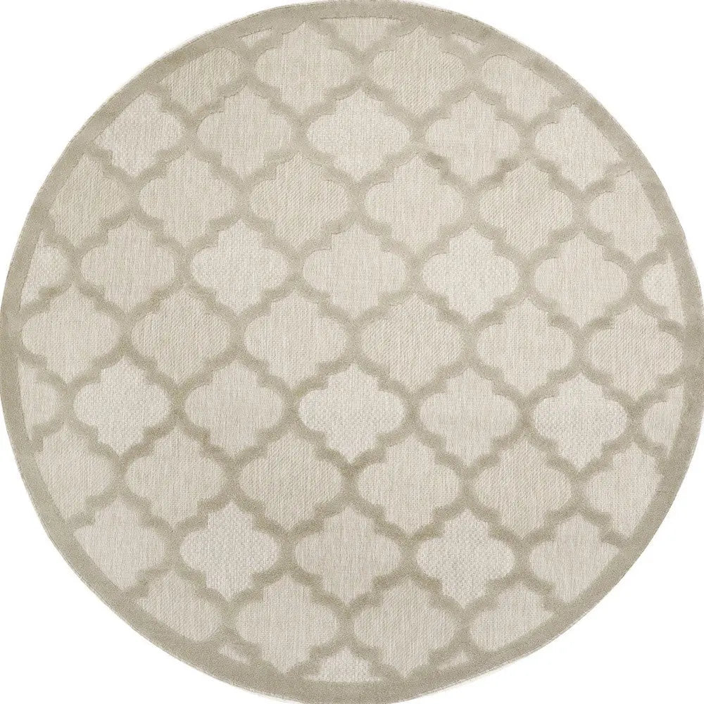 8' Cream Round Geometric Indoor Outdoor Area Rug Homeroots Outdoor