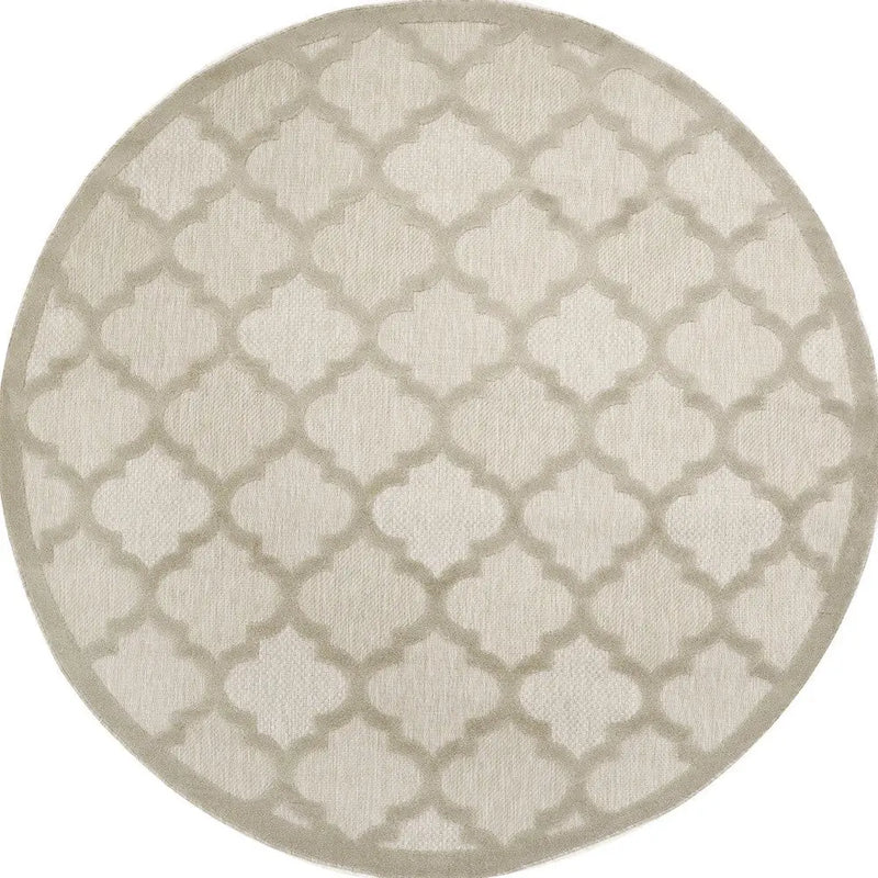 8' Cream Round Geometric Indoor Outdoor Area Rug Homeroots Outdoor
