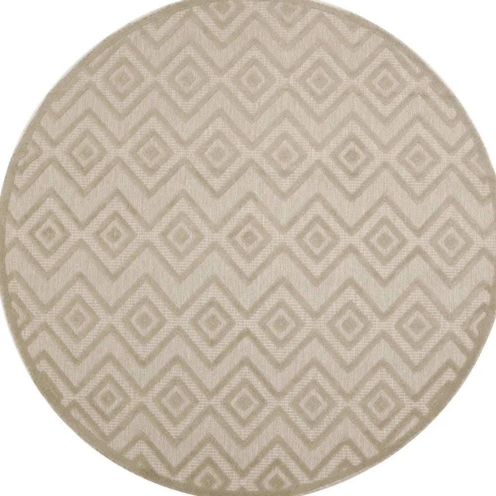 8' Cream Round Geometric Indoor Outdoor Area Rug Homeroots Outdoor
