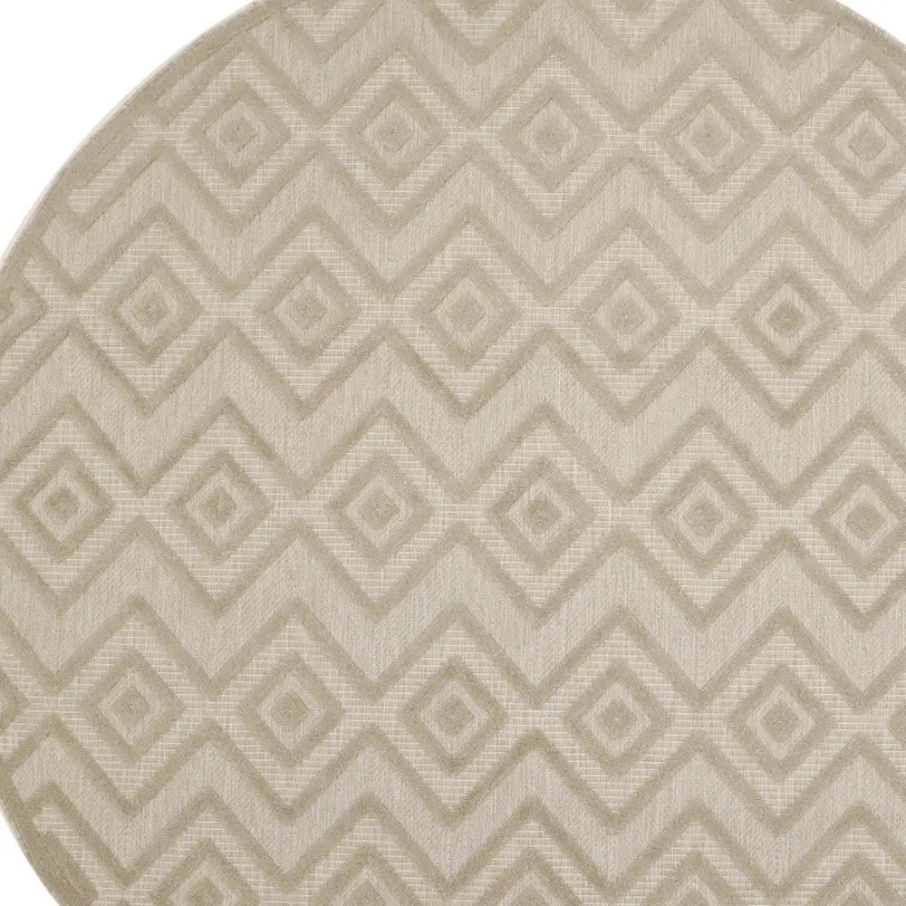 8' Cream Round Geometric Indoor Outdoor Area Rug Homeroots Outdoor