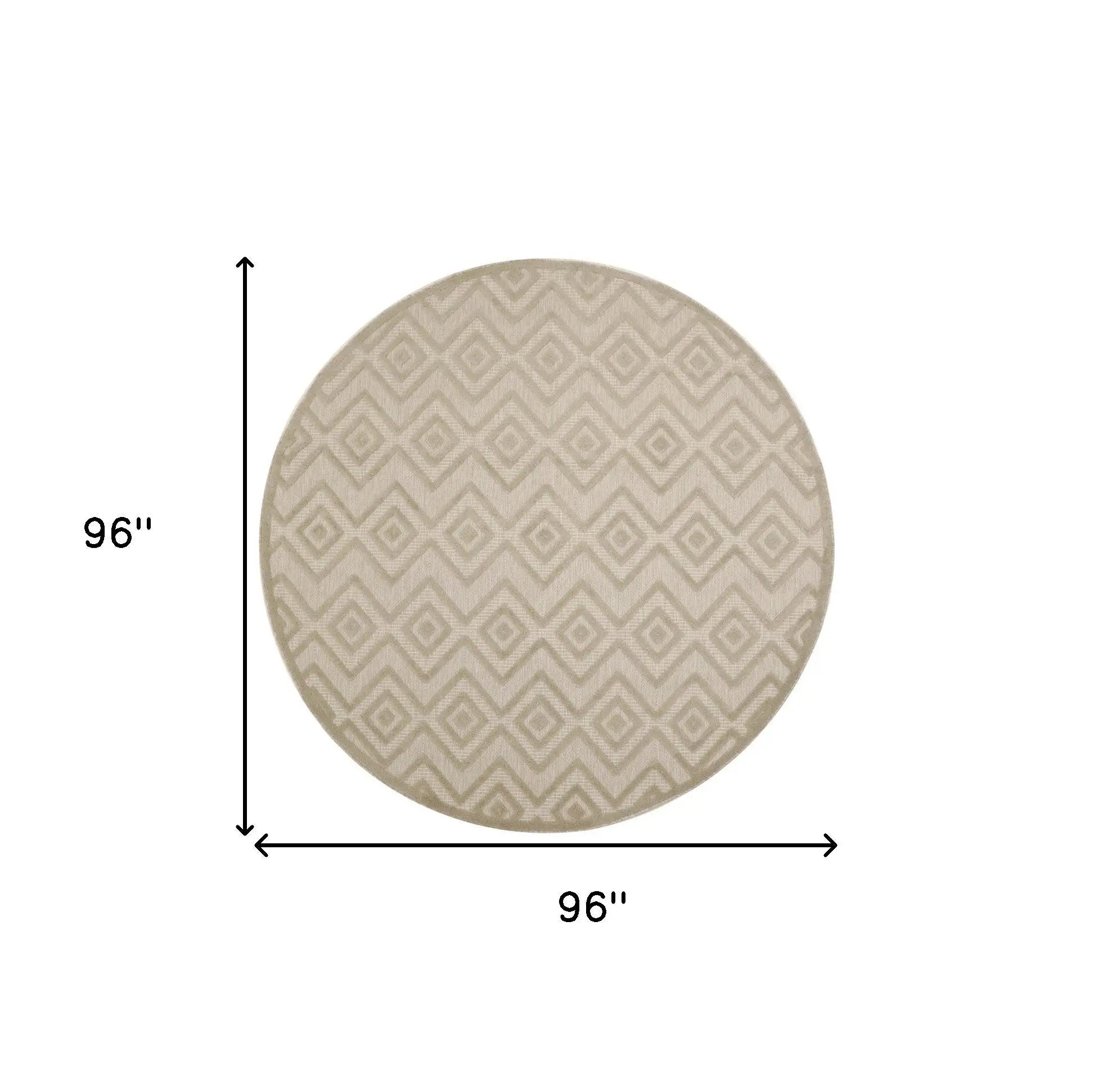 8' Cream Round Geometric Indoor Outdoor Area Rug Homeroots Outdoor