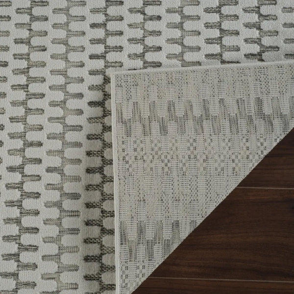 8' Cream and Beige Geometric Distressed Indoor Outdoor Runner Rug Homeroots Outdoor