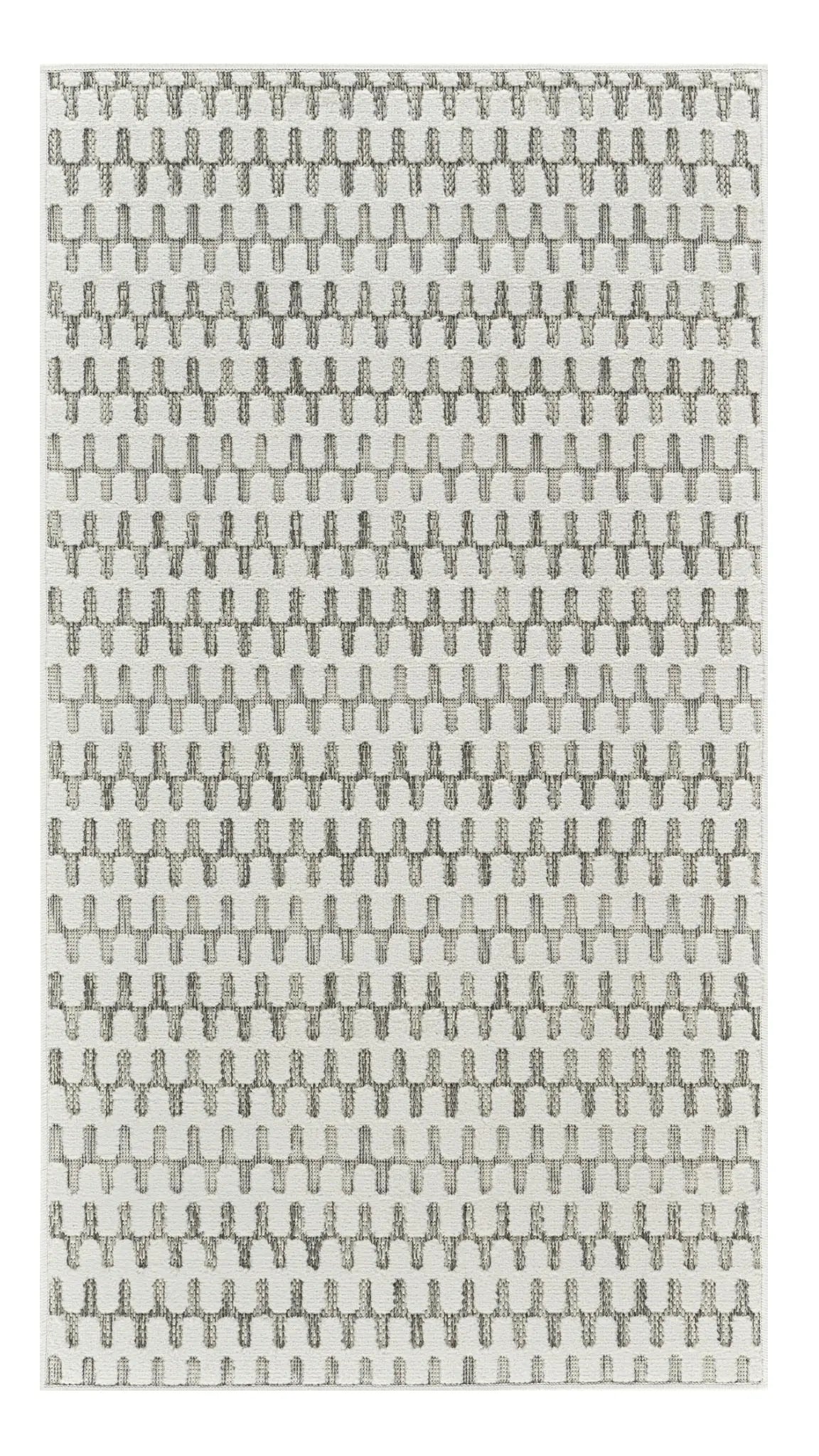8' Cream and Beige Geometric Distressed Indoor Outdoor Runner Rug Homeroots Outdoor