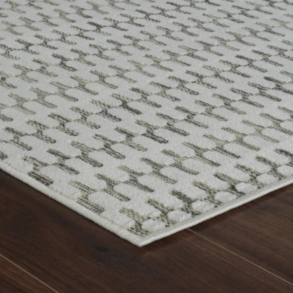 8' Cream and Beige Geometric Distressed Indoor Outdoor Runner Rug Homeroots Outdoor