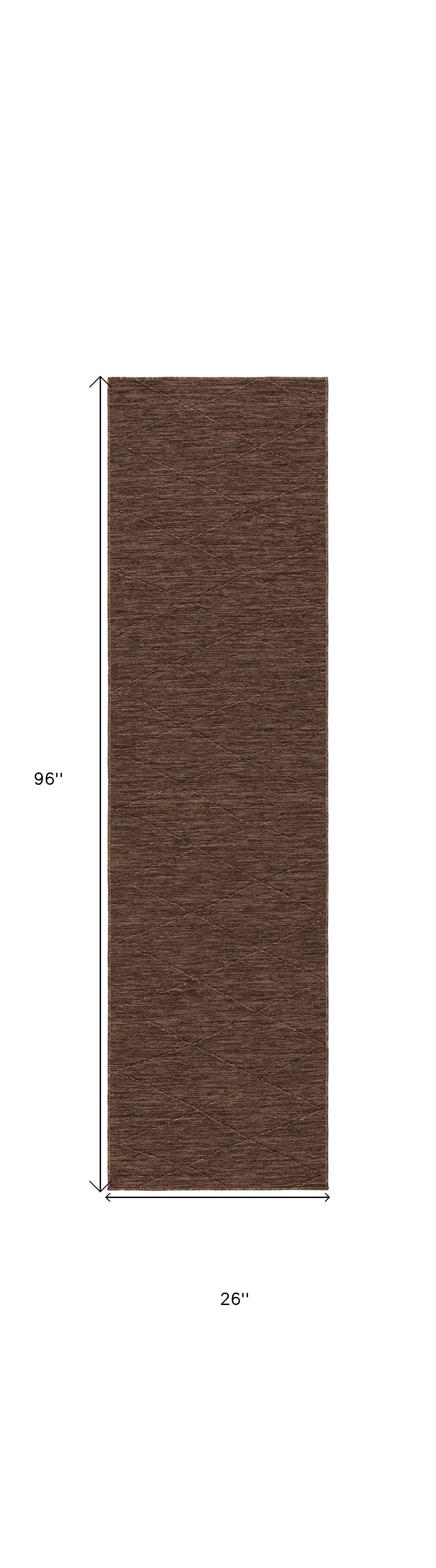8' Dark Brown And Brown Geometric Indoor Outdoor Runner Rug Homeroots Outdoor