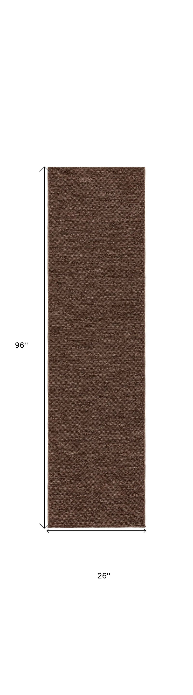 8' Dark Brown And Brown Geometric Indoor Outdoor Runner Rug Homeroots Outdoor