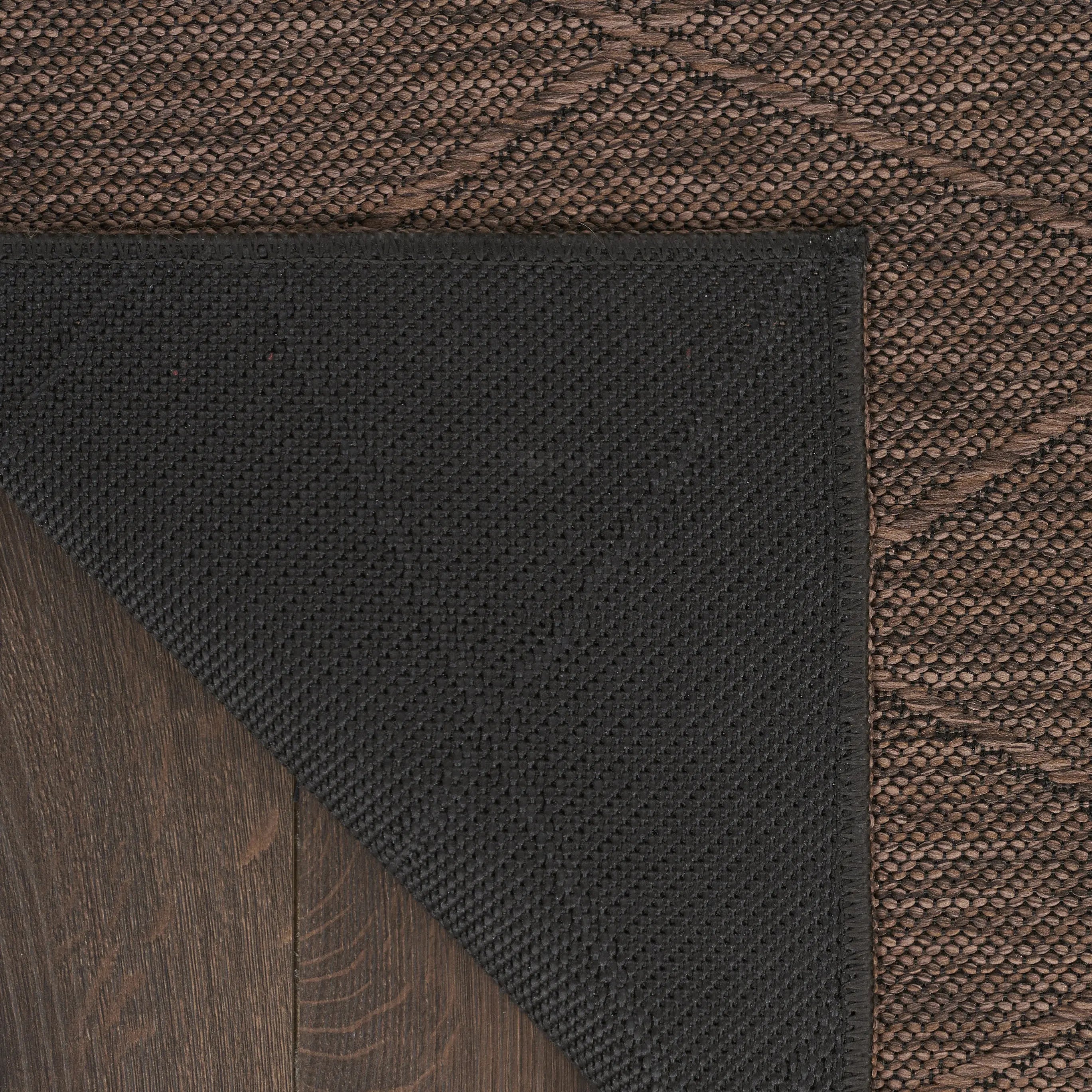 8' Dark Brown And Brown Geometric Indoor Outdoor Runner Rug Homeroots Outdoor