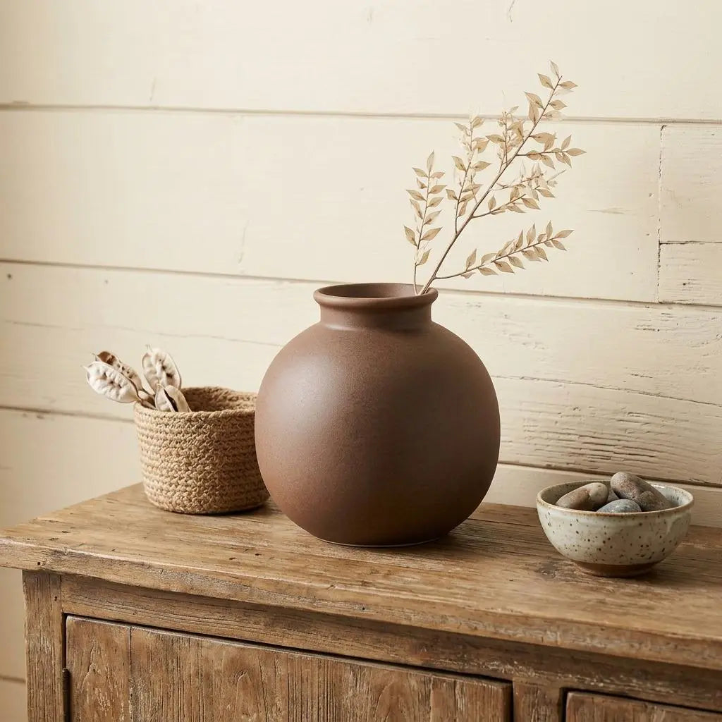 8" Dark Brown Ceramic Round Table Vase Homeroots Home Decor