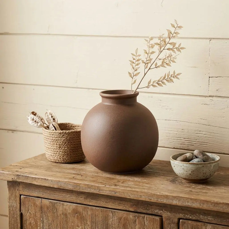 8" Dark Brown Ceramic Round Table Vase Homeroots Home Decor