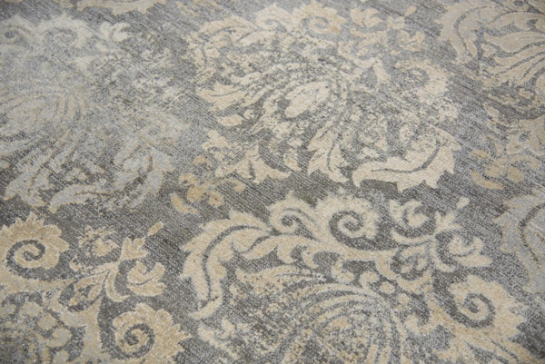 8' Dark Gray And Tan New Zealand Lambs Wool Damask Hand Carved Handmade Area Rug Homeroots Home Decor