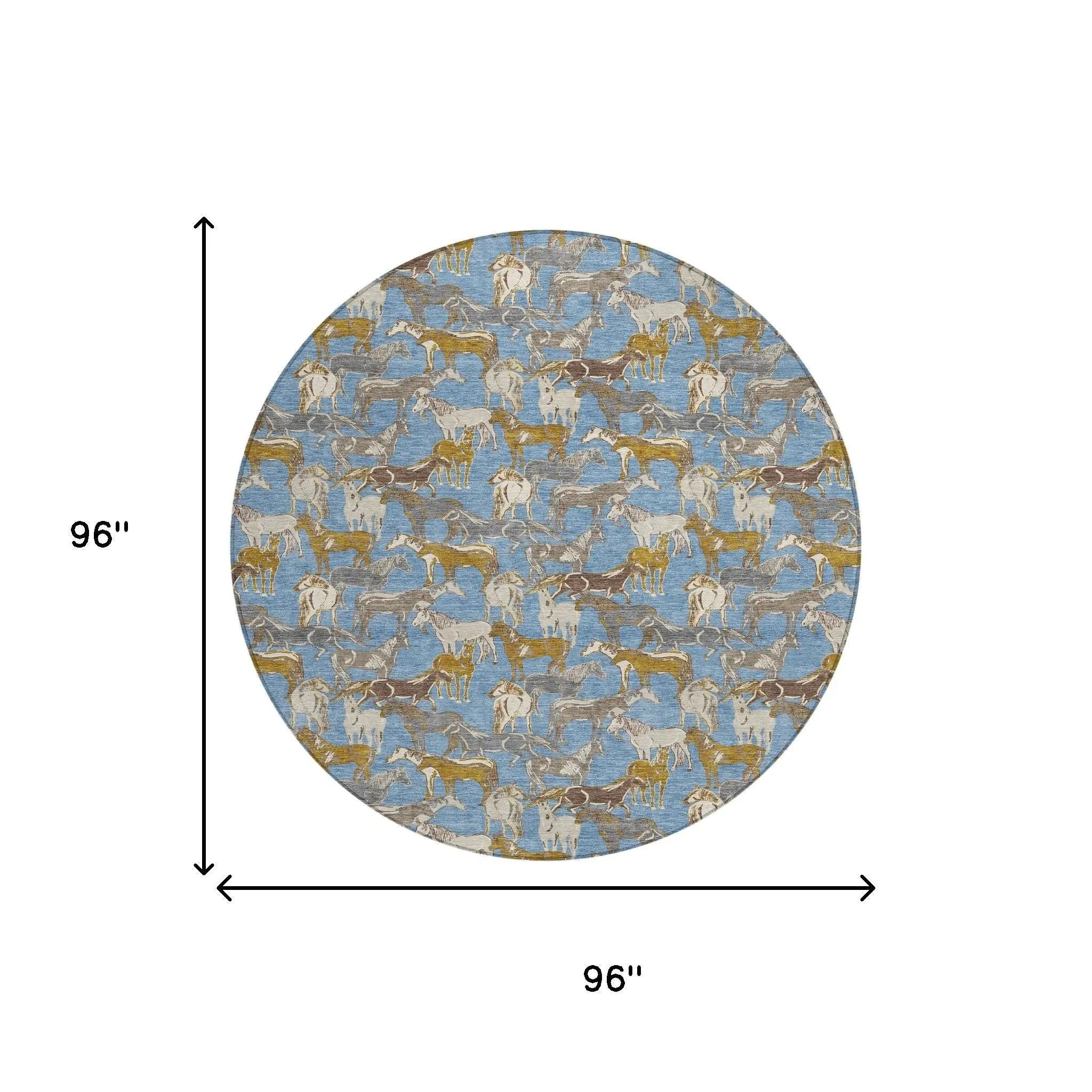 8' Denim Blue And Beige Round Horse Washable Indoor Outdoor Area Rug Homeroots Outdoor