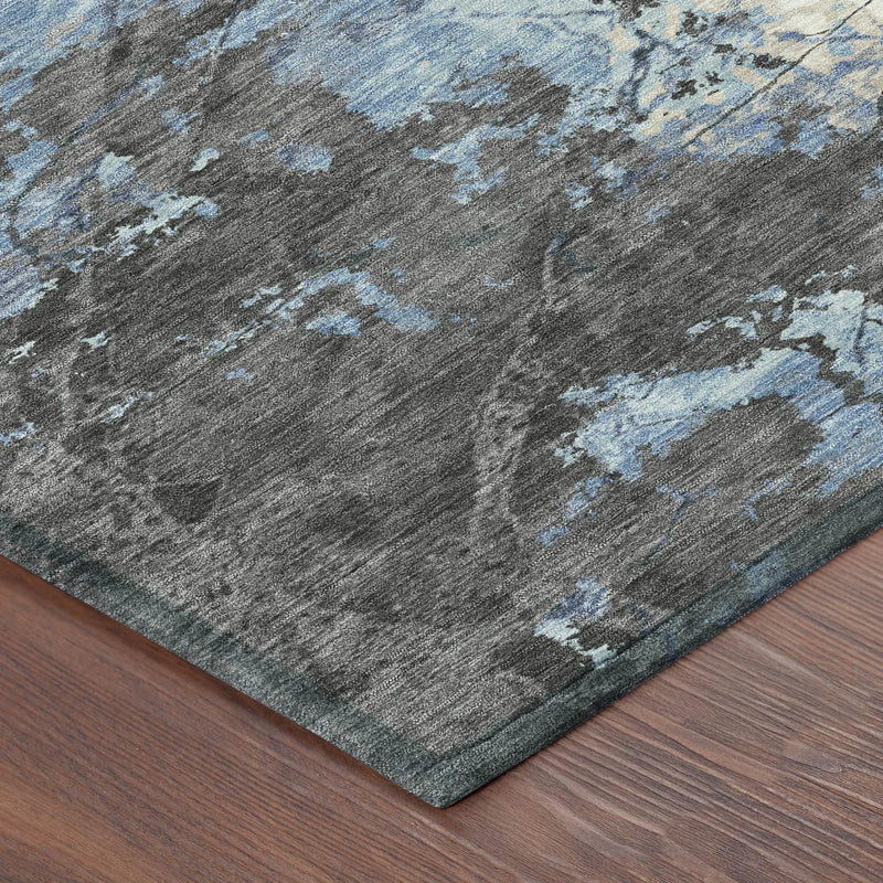 8' Denim Blue And Blue Round Abstract Washable Indoor Outdoor Area Rug Homeroots Outdoor