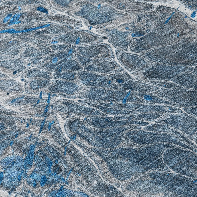 8' Denim Blue And Blue Round Abstract Washable Indoor Outdoor Area Rug Homeroots Outdoor