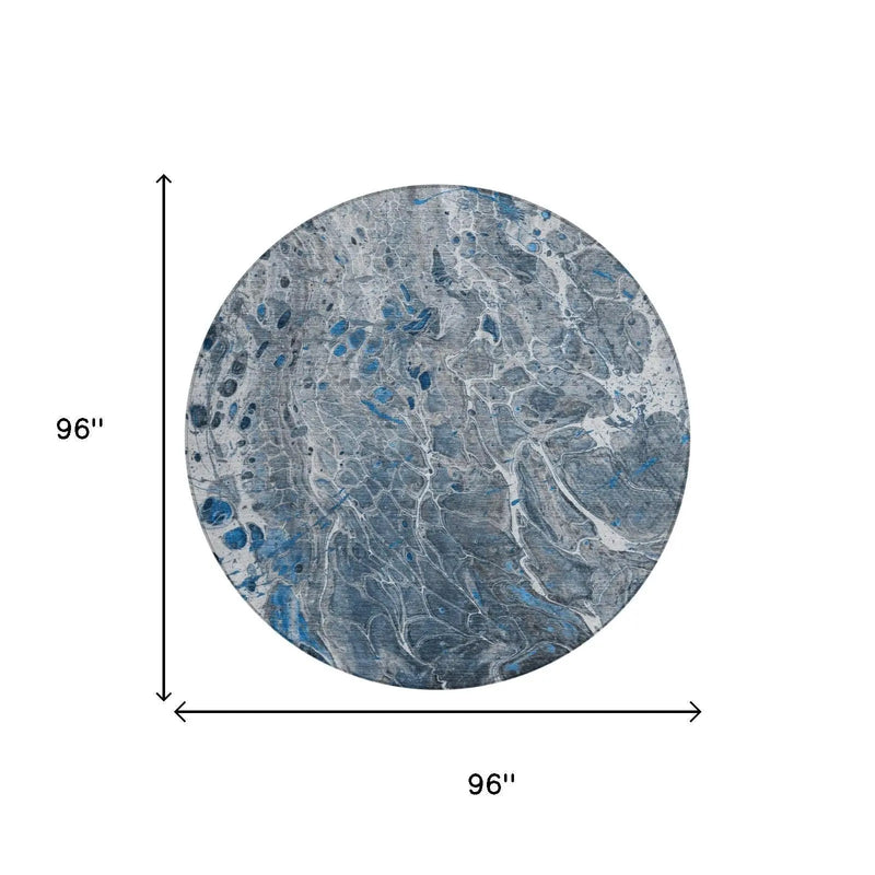 8' Denim Blue And Blue Round Abstract Washable Indoor Outdoor Area Rug Homeroots Outdoor