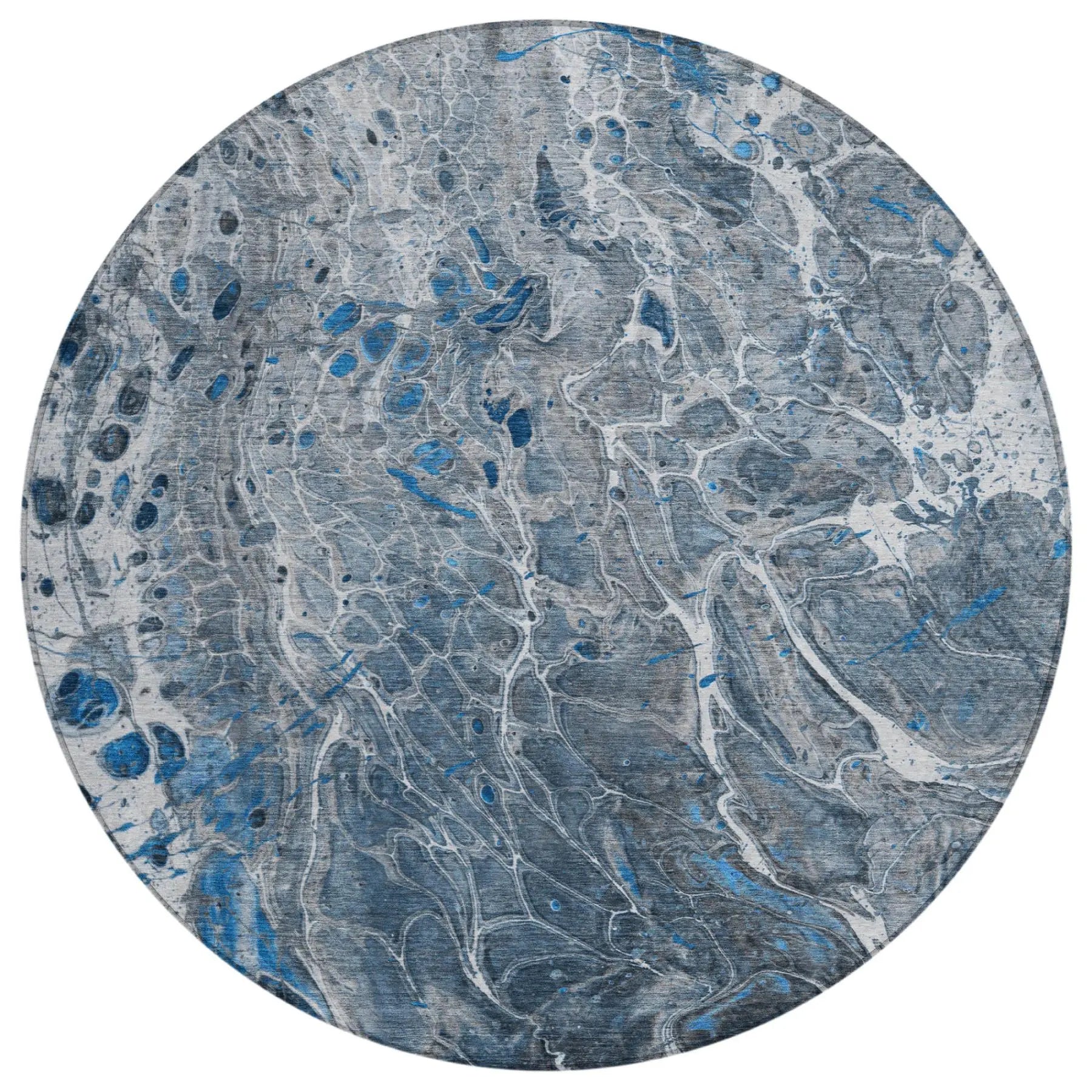 8' Denim Blue And Blue Round Abstract Washable Indoor Outdoor Area Rug Homeroots Outdoor