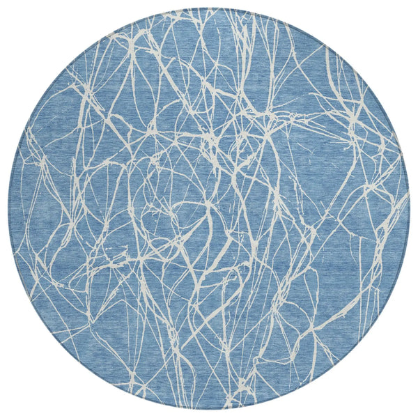 8' Denim Blue And Blue Round Abstract Washable Indoor Outdoor Area Rug Homeroots Outdoor
