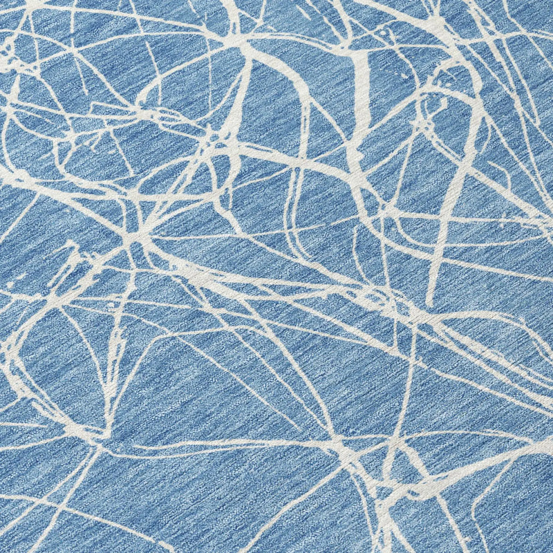 8' Denim Blue And Blue Round Abstract Washable Indoor Outdoor Area Rug Homeroots Outdoor