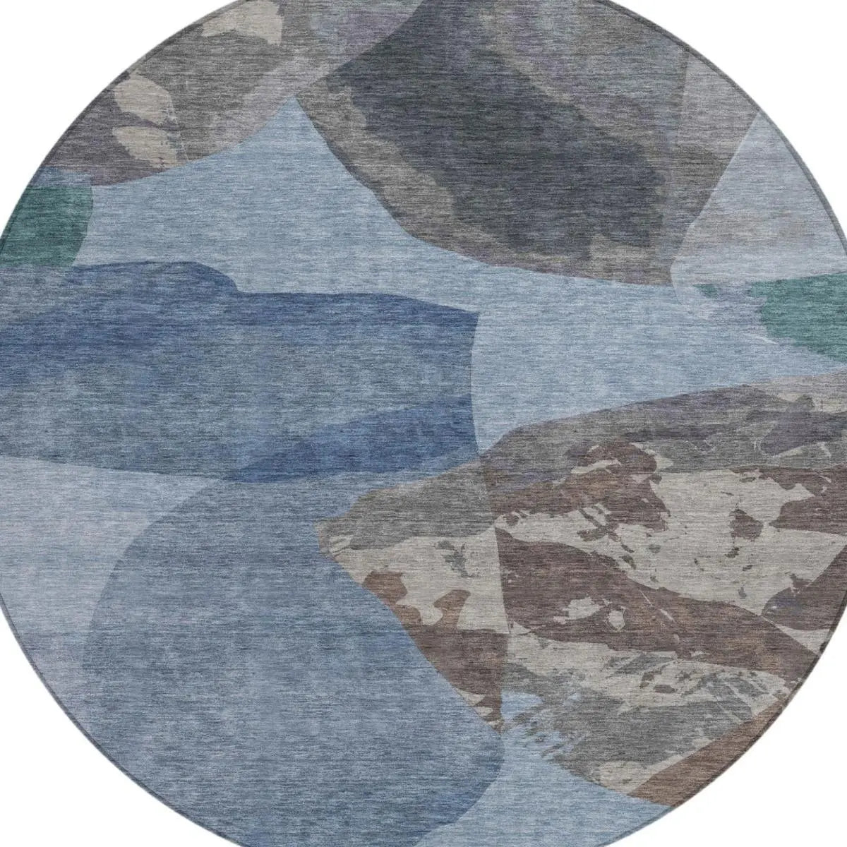 8' Denim Blue And Blue Round Abstract Washable Indoor Outdoor Area Rug Homeroots Outdoor