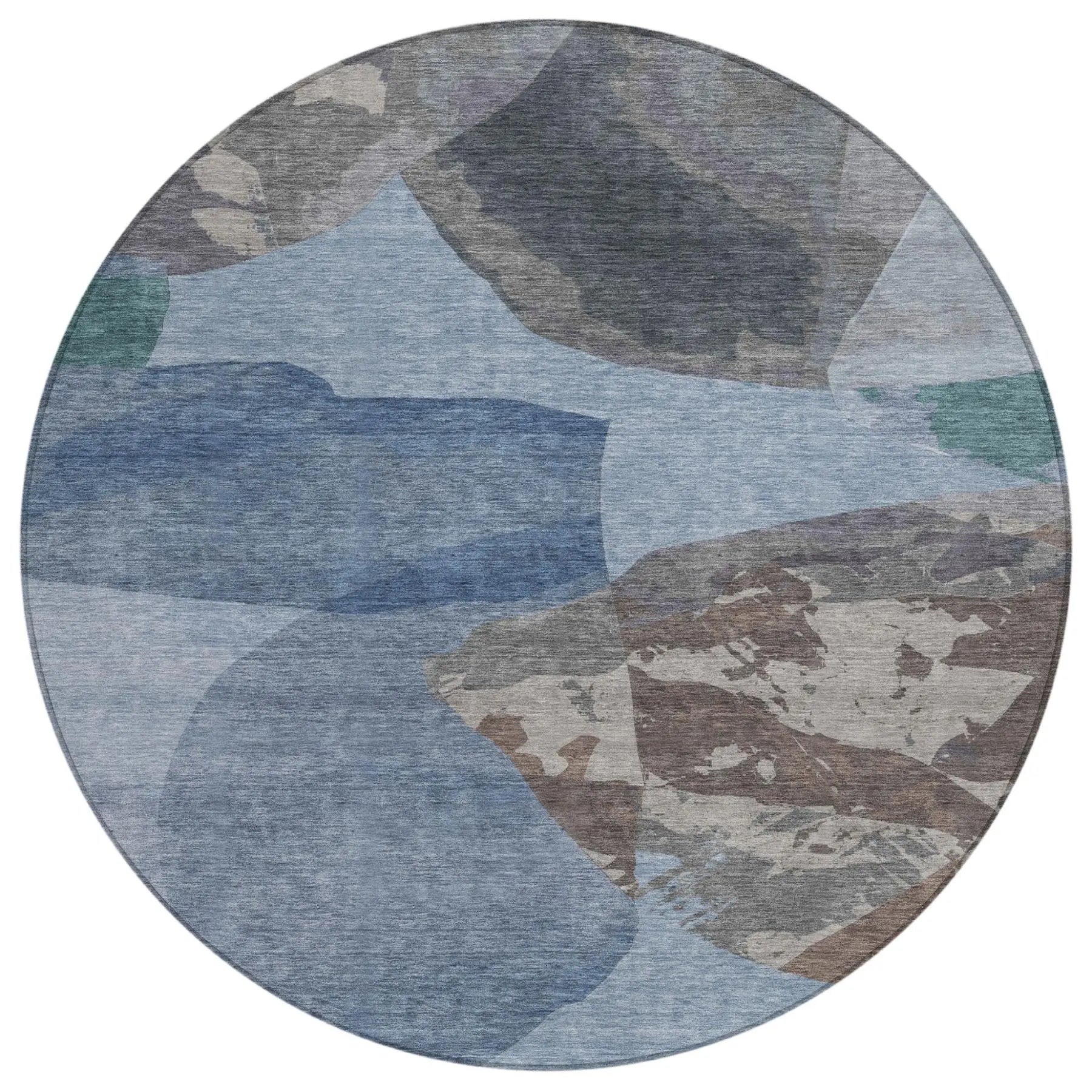 8' Denim Blue And Blue Round Abstract Washable Indoor Outdoor Area Rug Homeroots Outdoor
