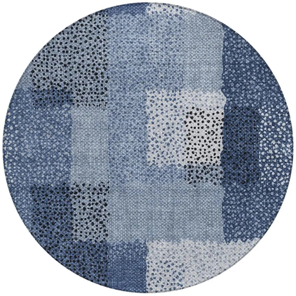 8' Denim Blue And Blue Round Abstract Washable Indoor Outdoor Area Rug Homeroots Outdoor
