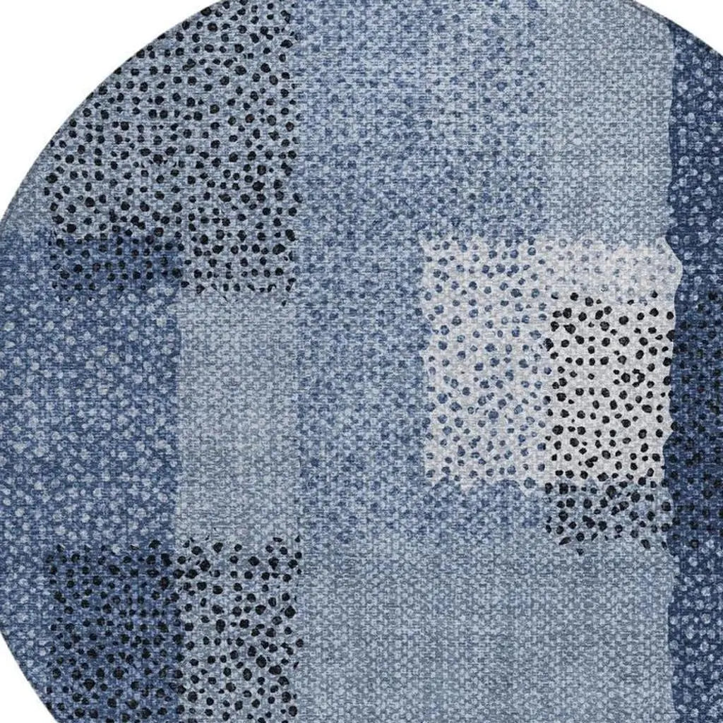 8' Denim Blue And Blue Round Abstract Washable Indoor Outdoor Area Rug Homeroots Outdoor