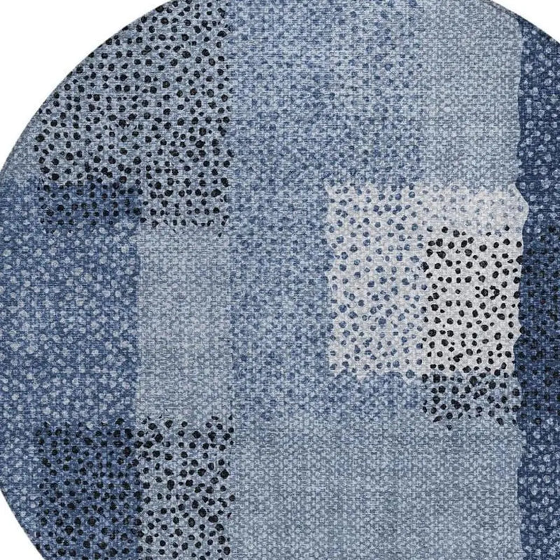 8' Denim Blue And Blue Round Abstract Washable Indoor Outdoor Area Rug Homeroots Outdoor