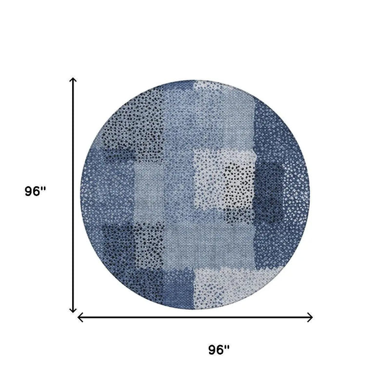 8' Denim Blue And Blue Round Abstract Washable Indoor Outdoor Area Rug Homeroots Outdoor