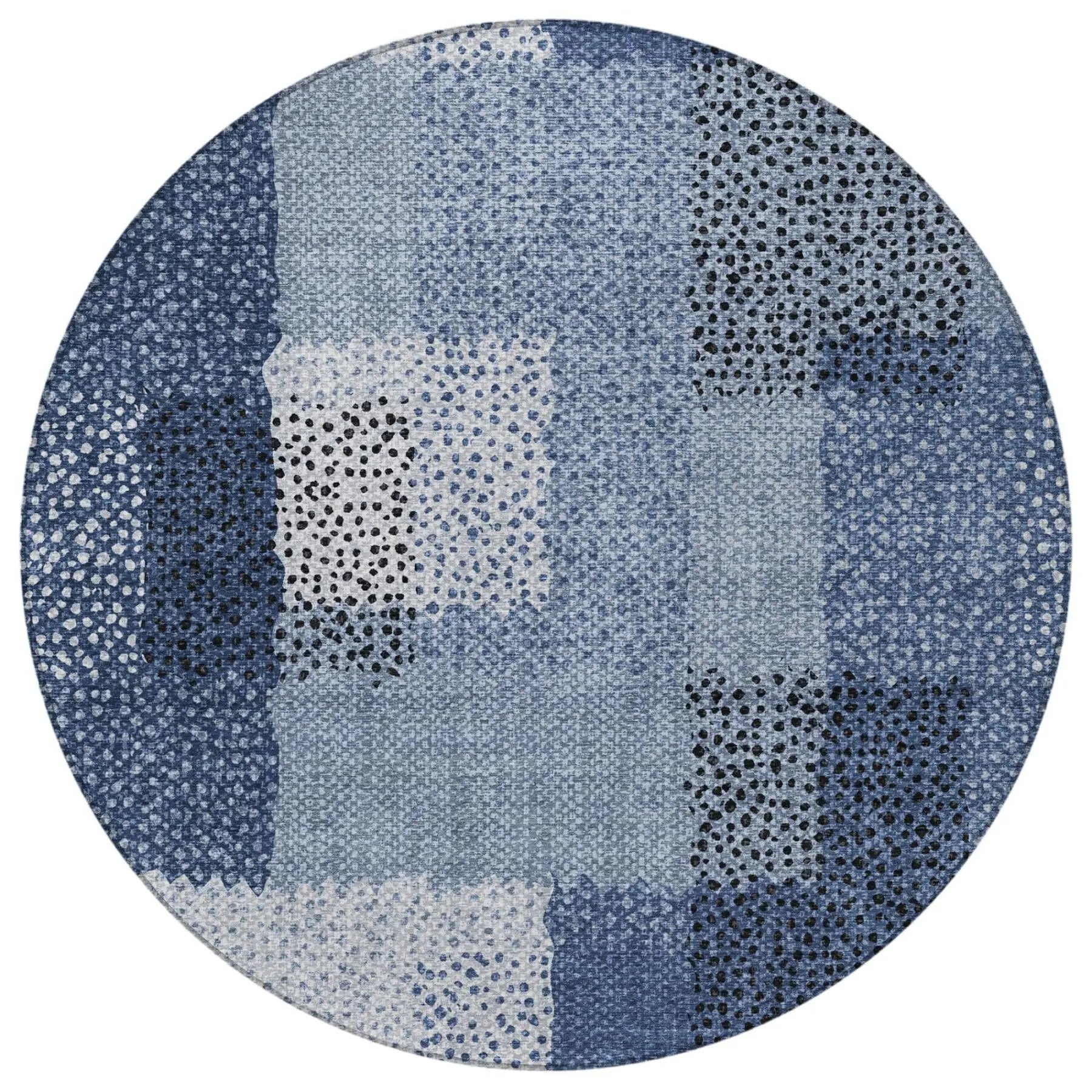 8' Denim Blue And Blue Round Abstract Washable Indoor Outdoor Area Rug Homeroots Outdoor