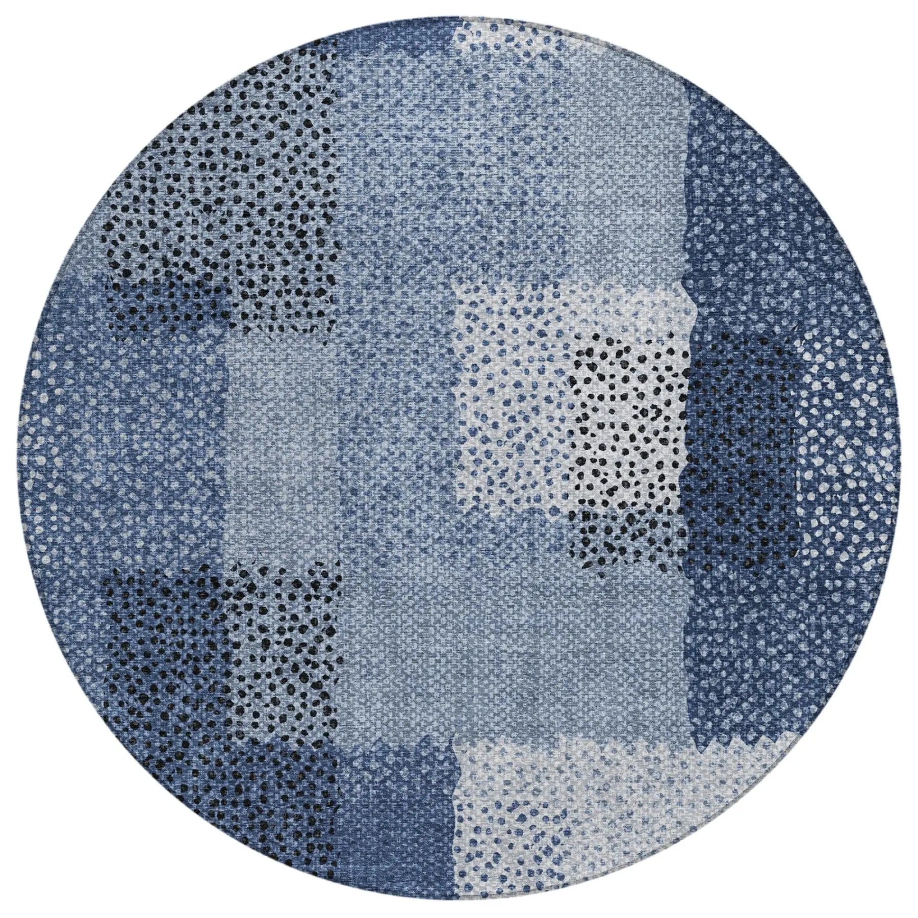 8' Denim Blue And Blue Round Abstract Washable Indoor Outdoor Area Rug Homeroots Outdoor