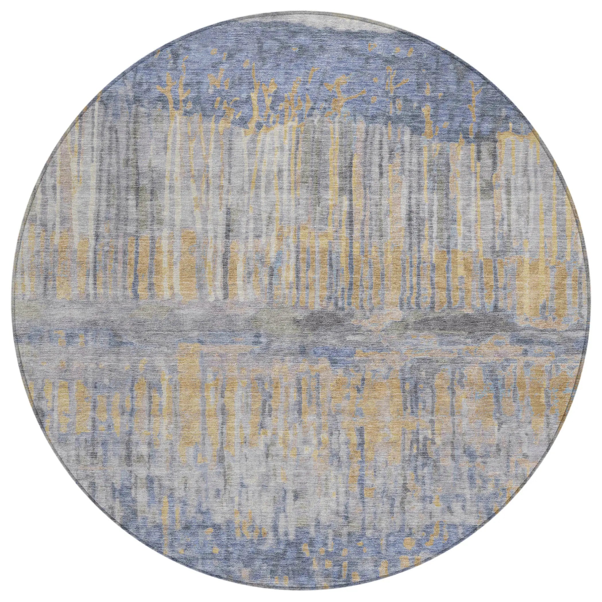 8' Denim Blue And Blue Round Abstract Washable Indoor Outdoor Area Rug Homeroots Outdoor