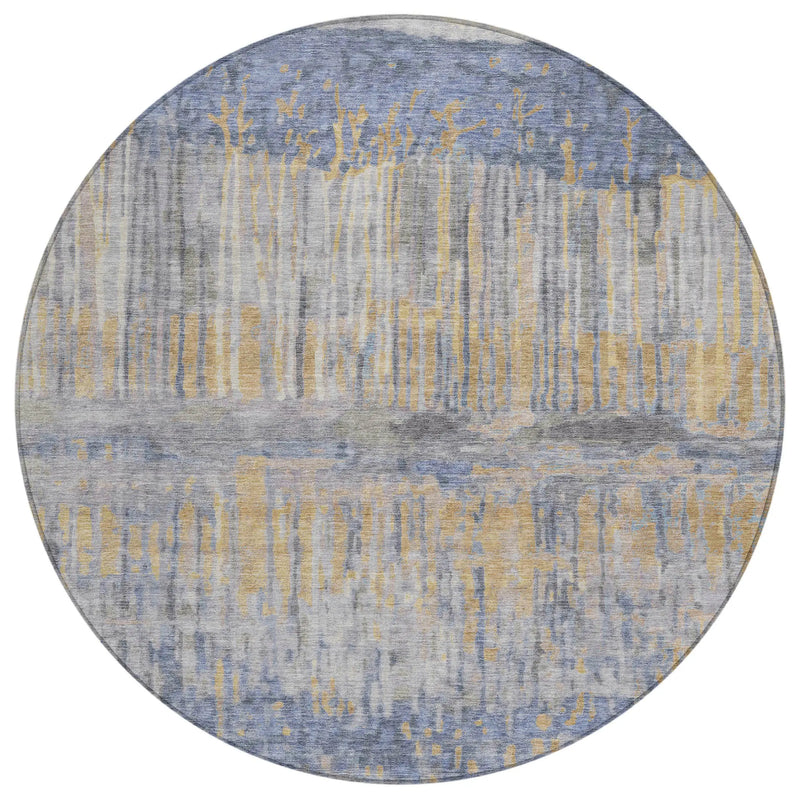 8' Denim Blue And Blue Round Abstract Washable Indoor Outdoor Area Rug Homeroots Outdoor