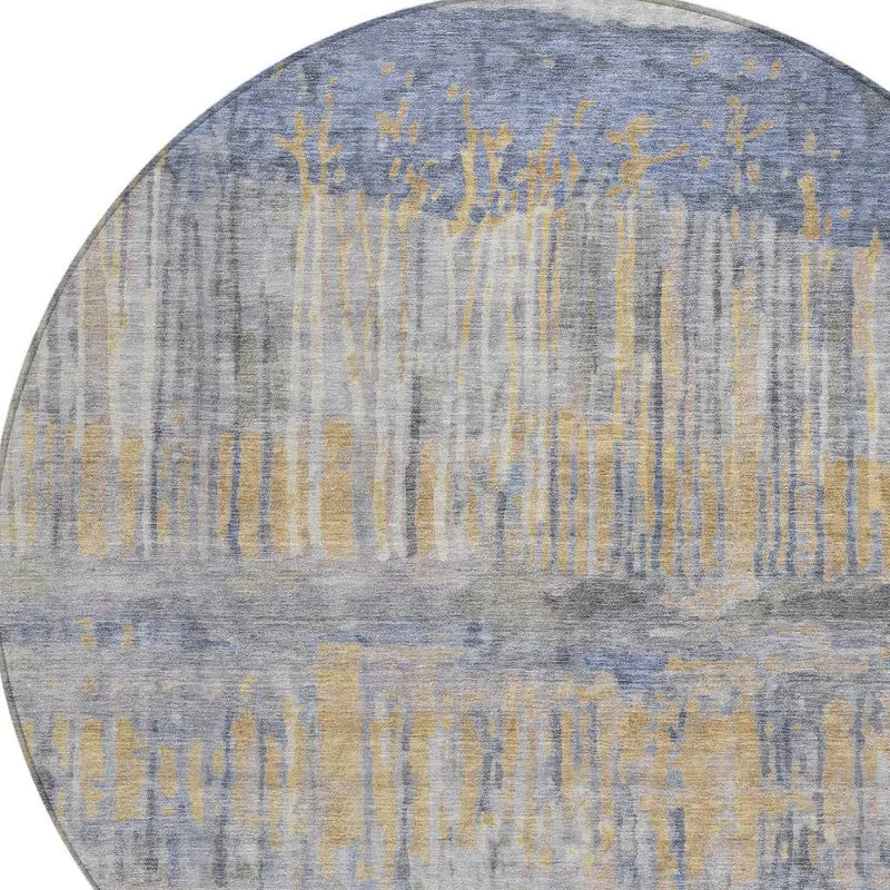 8' Denim Blue And Blue Round Abstract Washable Indoor Outdoor Area Rug Homeroots Outdoor