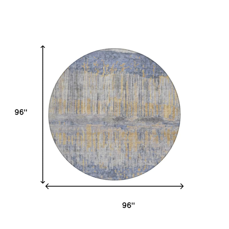 8' Denim Blue And Blue Round Abstract Washable Indoor Outdoor Area Rug Homeroots Outdoor