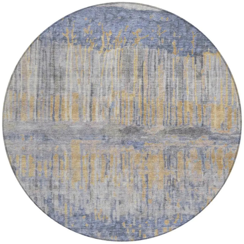 8' Denim Blue And Blue Round Abstract Washable Indoor Outdoor Area Rug Homeroots Outdoor