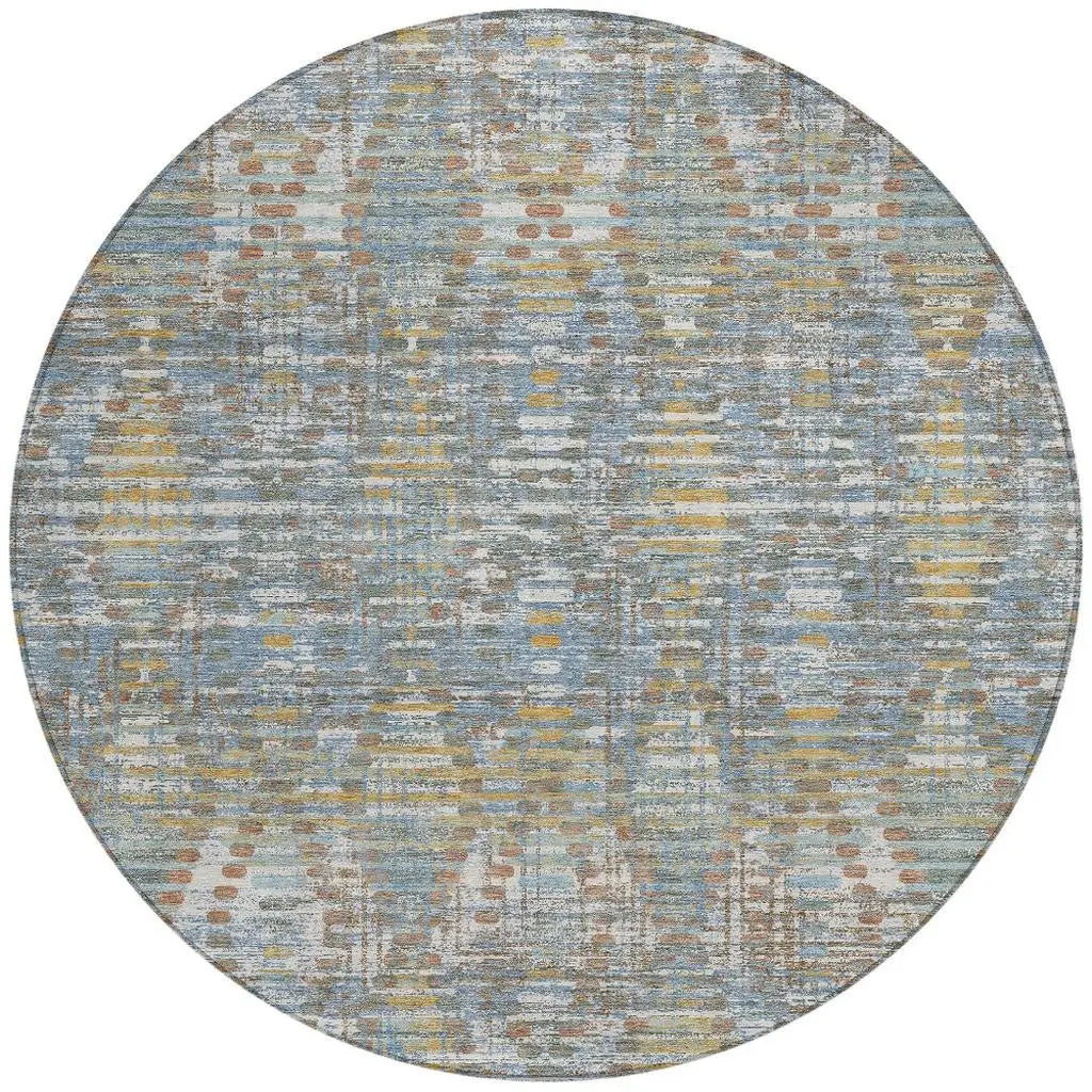 8' Denim Blue And Blue Round Floral Medallion Washable Indoor Outdoor Area Rug Homeroots Outdoor