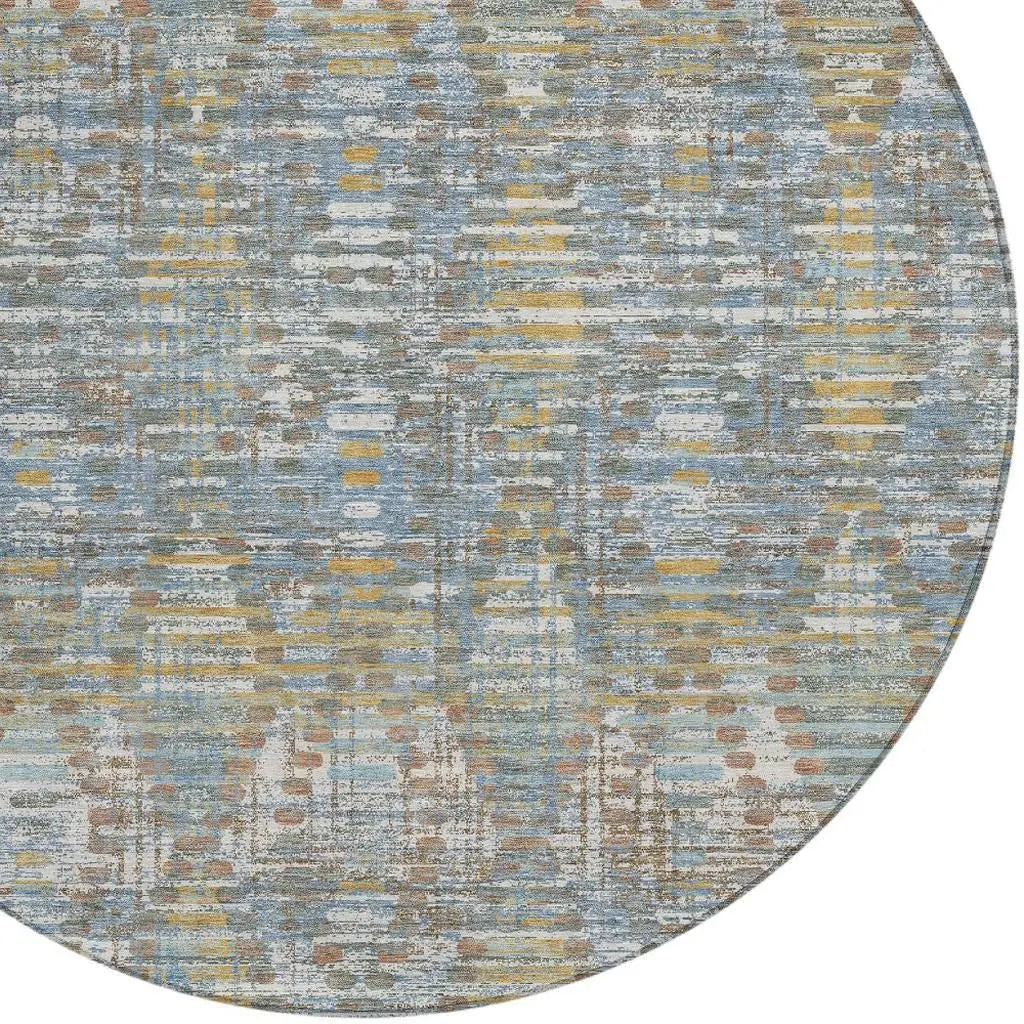 8' Denim Blue And Blue Round Floral Medallion Washable Indoor Outdoor Area Rug Homeroots Outdoor