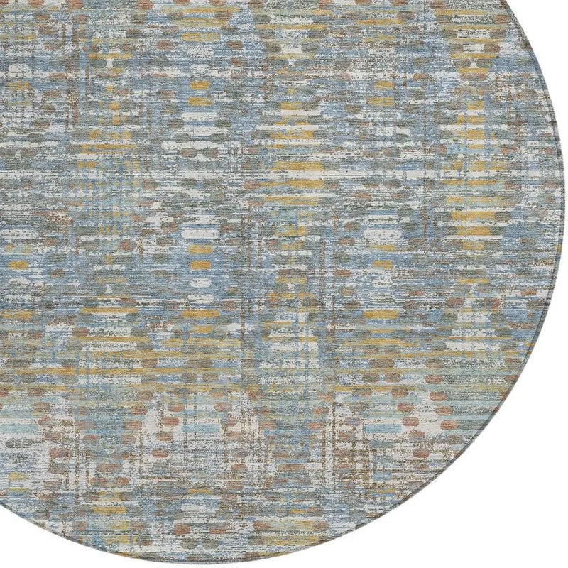 8' Denim Blue And Blue Round Floral Medallion Washable Indoor Outdoor Area Rug Homeroots Outdoor
