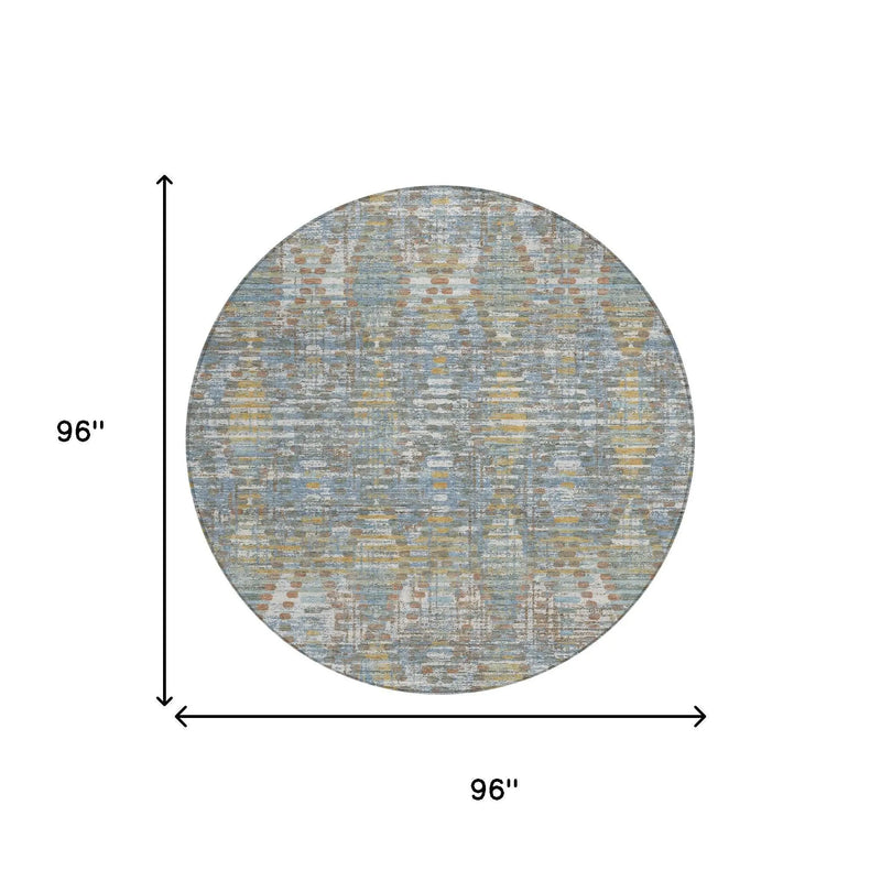 8' Denim Blue And Blue Round Floral Medallion Washable Indoor Outdoor Area Rug Homeroots Outdoor