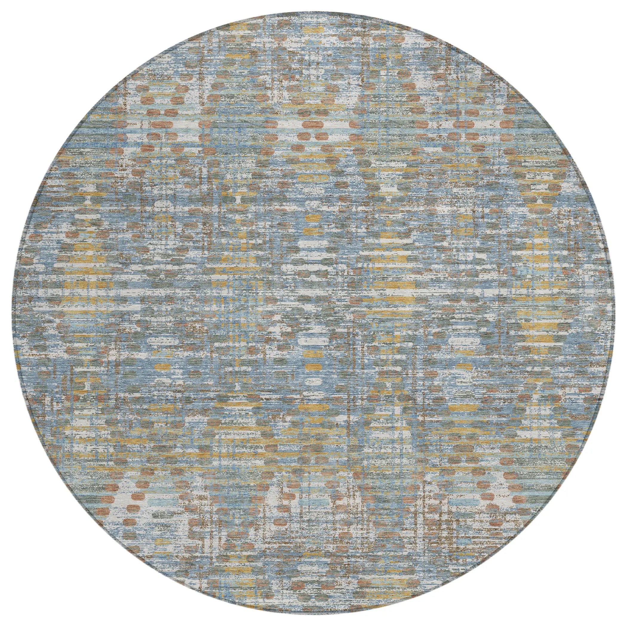 8' Denim Blue And Blue Round Floral Medallion Washable Indoor Outdoor Area Rug Homeroots Outdoor
