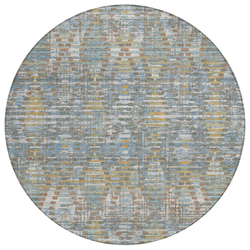 8' Denim Blue And Blue Round Floral Medallion Washable Indoor Outdoor Area Rug Homeroots Outdoor