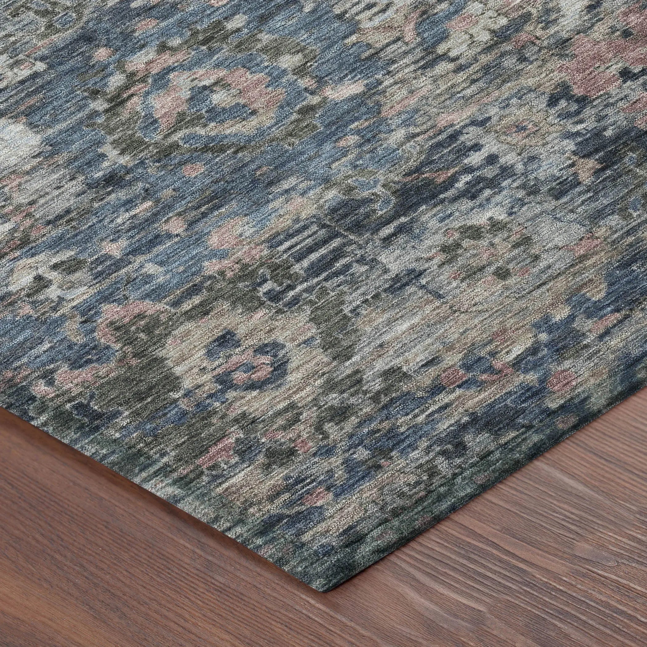 8' Denim Blue And Blue Round Floral Washable Indoor Outdoor Area Rug Homeroots Outdoor