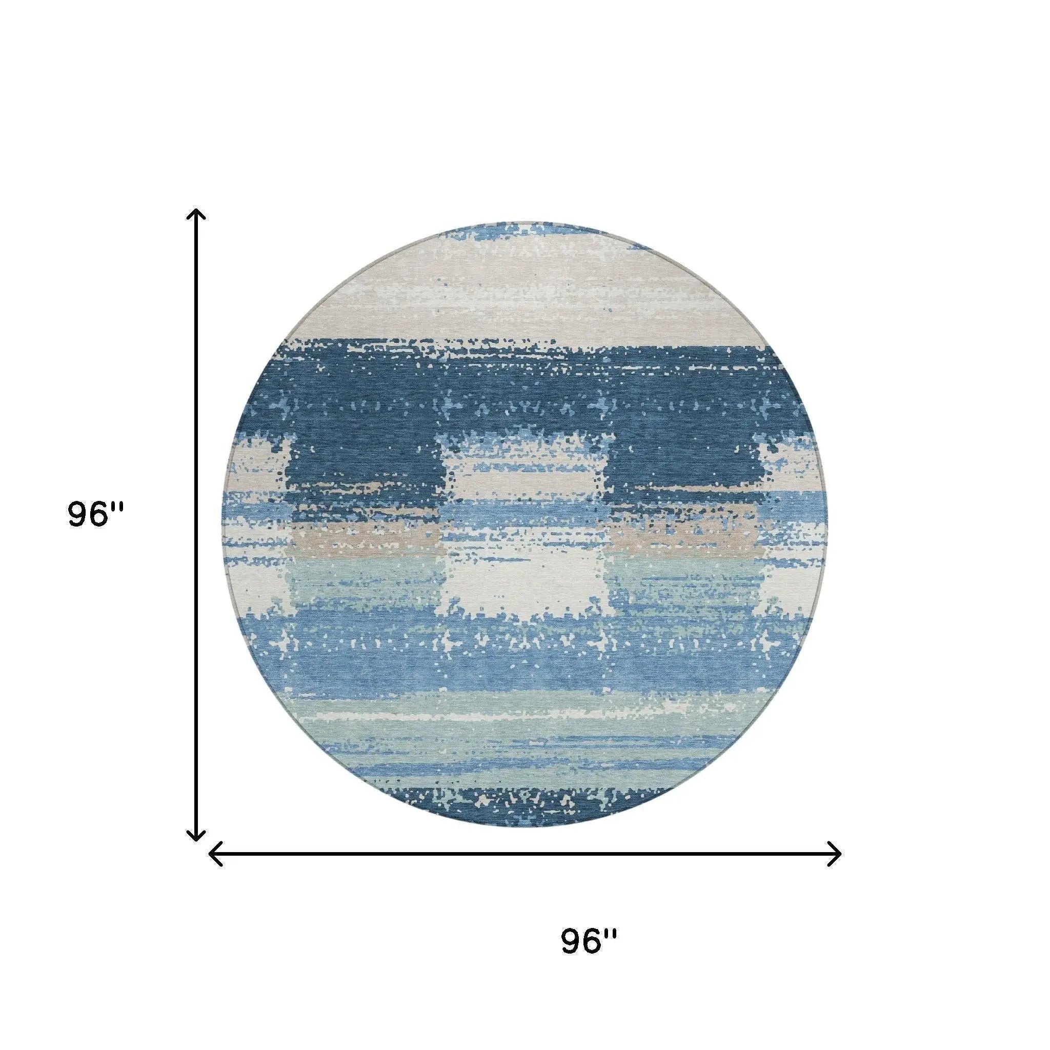 8' Denim Blue And Blue Round Geometric Washable Indoor Outdoor Area Rug Homeroots Outdoor