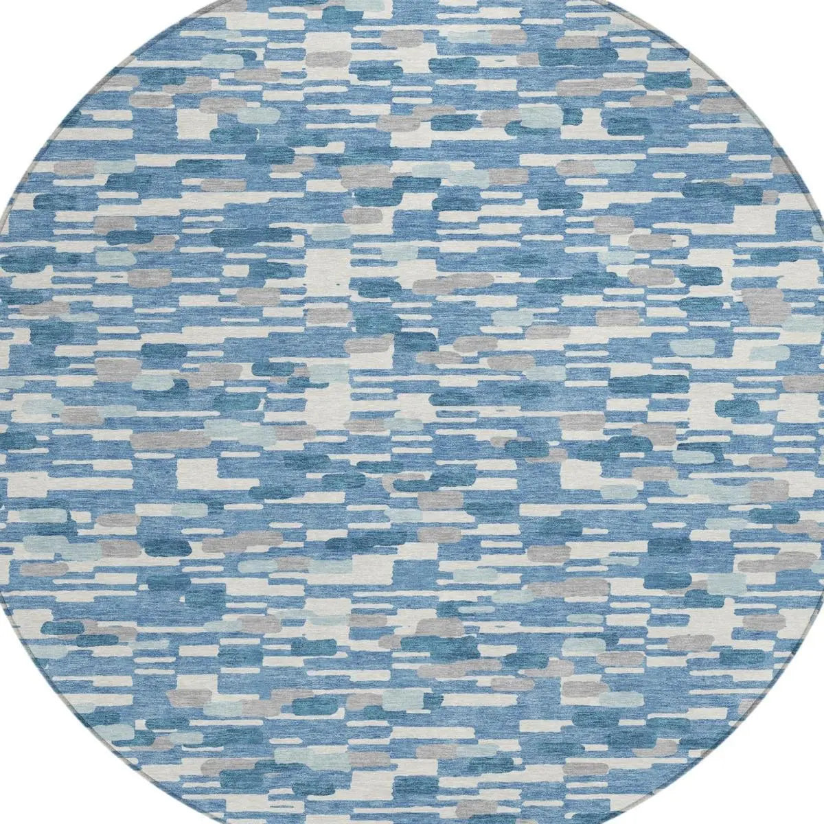 8' Denim Blue And Blue Round Geometric Washable Indoor Outdoor Area Rug Homeroots Outdoor