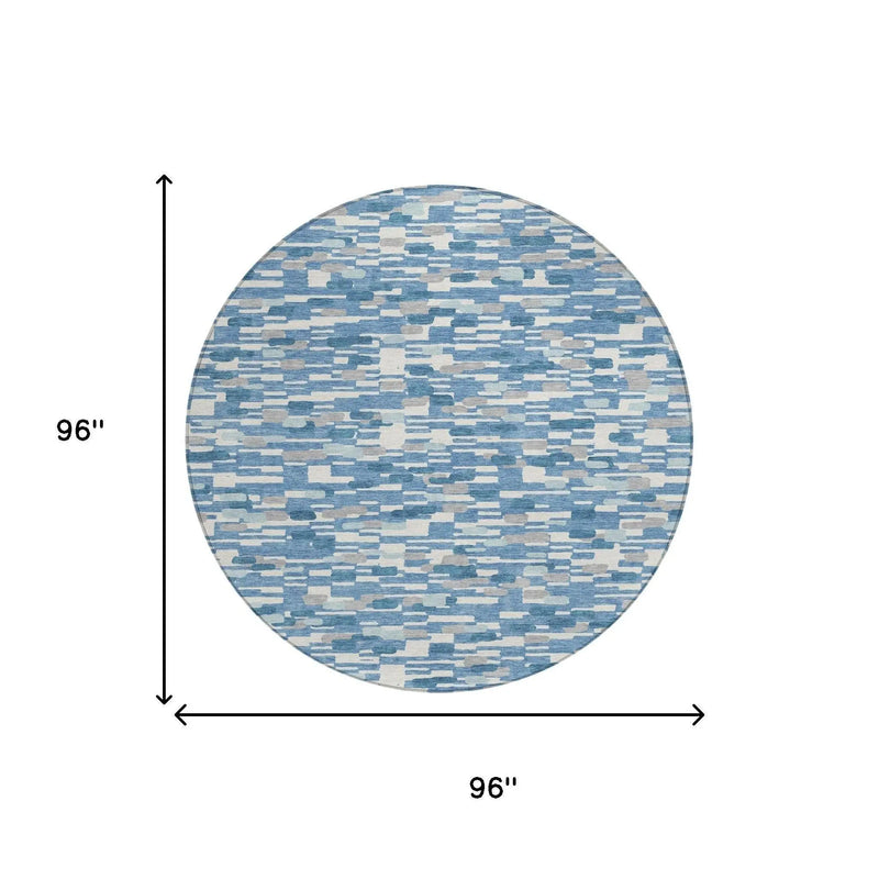 8' Denim Blue And Blue Round Geometric Washable Indoor Outdoor Area Rug Homeroots Outdoor