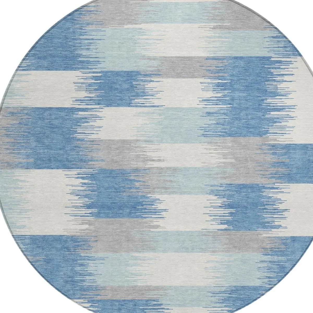 8' Denim Blue And Blue Round Geometric Washable Indoor Outdoor Area Rug Homeroots Outdoor
