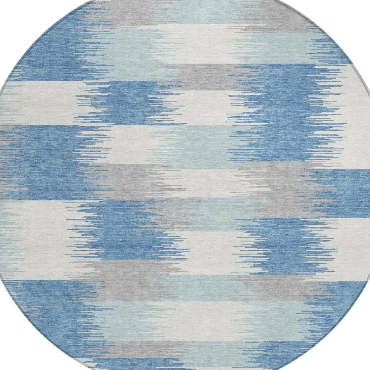 8' Denim Blue And Blue Round Geometric Washable Indoor Outdoor Area Rug Homeroots Outdoor