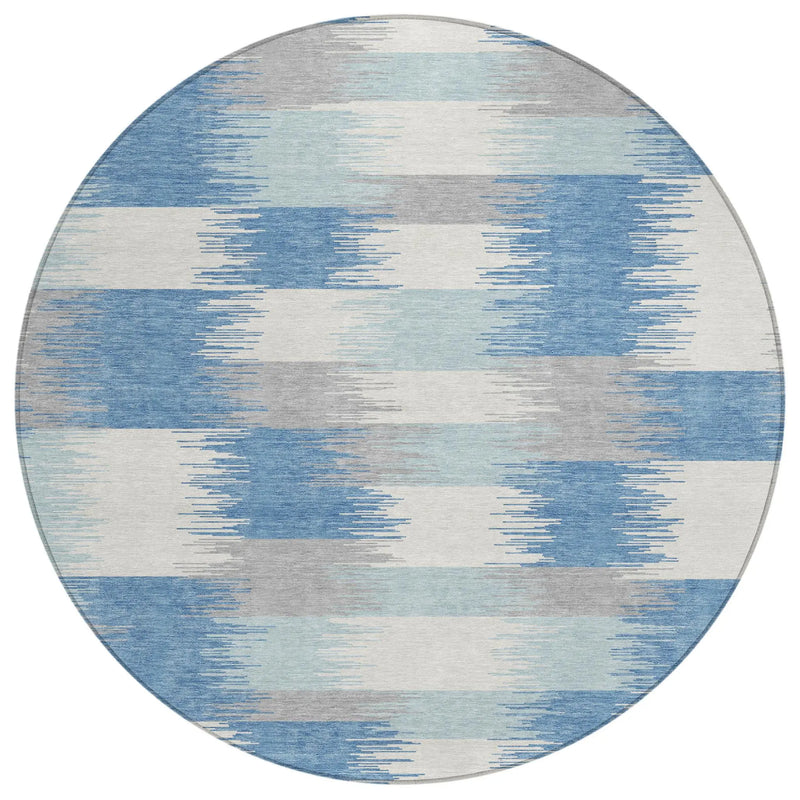 8' Denim Blue And Blue Round Geometric Washable Indoor Outdoor Area Rug Homeroots Outdoor