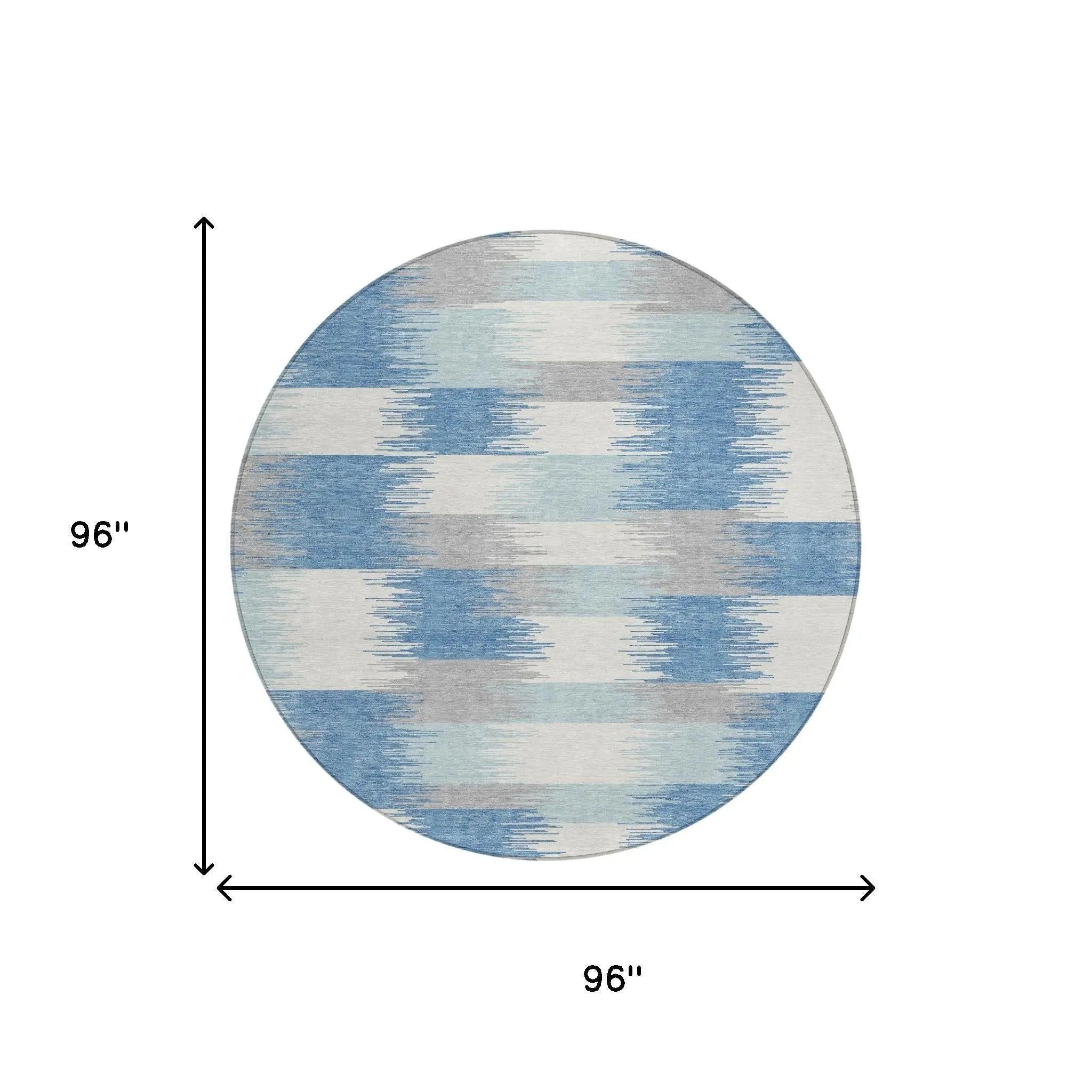 8' Denim Blue And Blue Round Geometric Washable Indoor Outdoor Area Rug Homeroots Outdoor